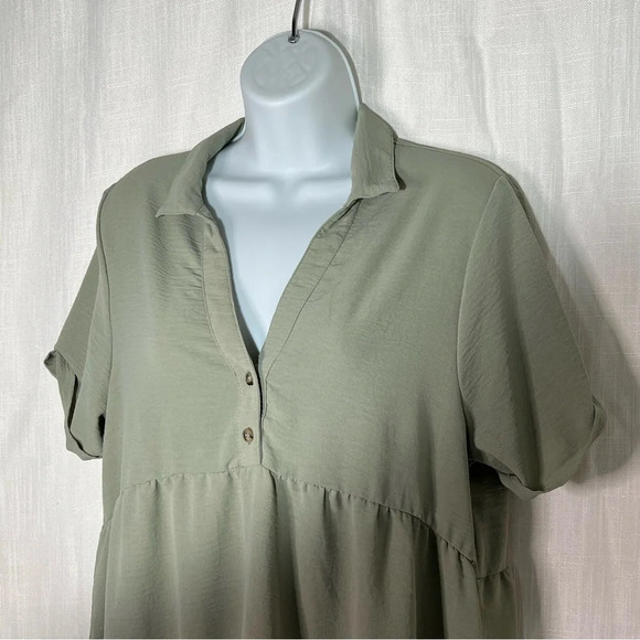 Derek Heart Babydoll Collared Cuffed Short Sleeve Flowy Shirt Dress Sz L - Picture 3 of 5